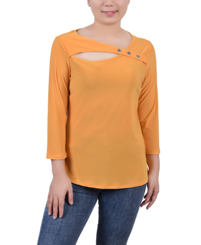 NY COLLECTION PETITE 3/4 SLEEVE CUTOUT TOP