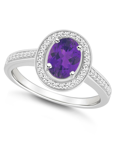 MACY'S AMETHYST (1-1/5 CT. T.W.) AND DIAMOND (1/5 CT. T.W.) HALO RING IN STERLING SILVER