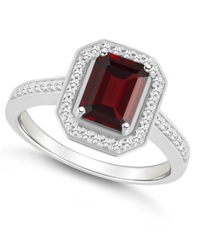 MACY'S GARNET (1-9/10 CT. T.W.) AND DIAMOND (1/5 CT. T.W.) HALO RING IN STERLING SILVER