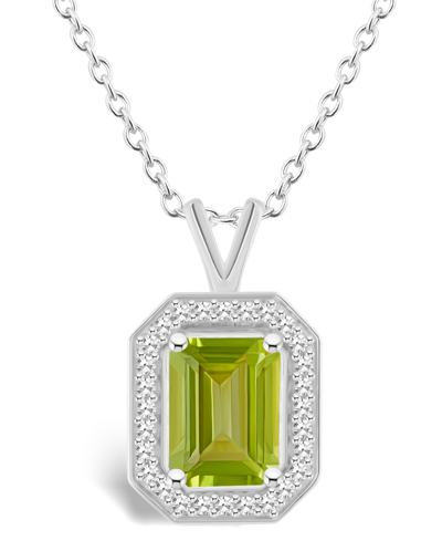 MACY'S PERIDOT (1-2/3 CT. T.W.) AND DIAMOND (1/7 CT. T.W.) HALO PENDANT NECKLACE IN STERLING SILVER