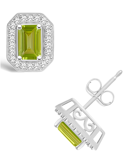 MACY'S PERIDOT (1-2/5 CT. T.W.) AND DIAMOND (1/5 CT. T.W.) HALO STUDS IN STERLING SILVER