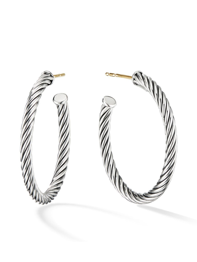 DAVID YURMAN STERLING SILVER CABLE HOOP EARRINGS
