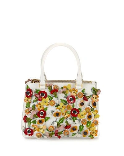 PRADA SAFFIANO GARDEN SMALL DOUBLE-ZIP GALLERIA TOTE BAG
