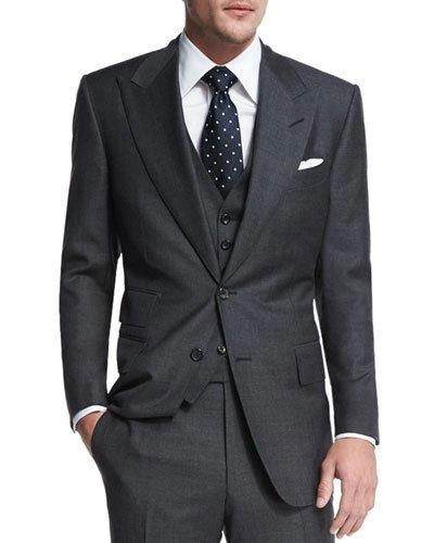 Shop Tom Ford Windsor Base Sharkskin Three-piece Suit, Charcoal