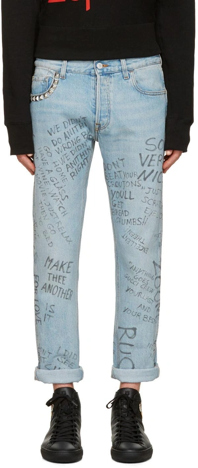 GUCCI Blue Studded Scribble Jeans
