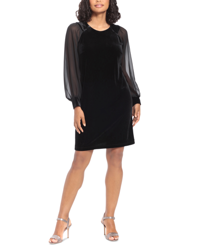 LONDON TIMES WOMEN'S VELVET SHEER-SLEEVE SHIFT DRESS