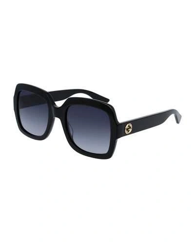 GUCCI CLASSIC OVERSIZED RECTANGULAR SUNGLASSES, BLACK