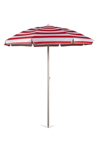 PICNIC TIME PICNIC TIME RED CABANA STRIPE PORTABLE BEACH UMBRELLA