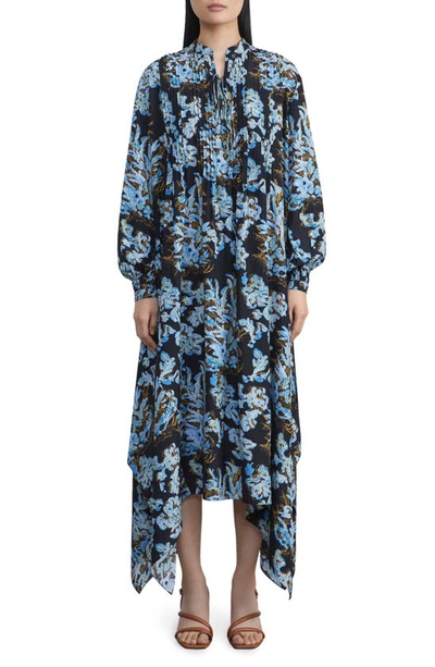 LAFAYETTE 148 LAFAYETTE 148 NEW YORK FLORAL FROST HANDKERCHIEF HEM SILK PEASANT DRESS