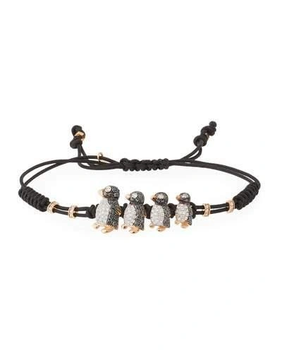 PIPPO PEREZ PULL-CORD BRACELET WITH BLACK & WHITE DIAMOND PENGUINS IN 18K GOLD