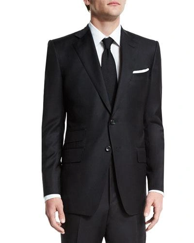 TOM FORD O'CONNOR BASE SOLID TWO-PIECE 130S WOOL MASTER TWILL SUIT, BLACK