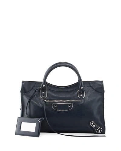 BALENCIAGA METALLIC EDGE CITY BAG, ROYAL BLUE