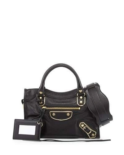 BALENCIAGA METALLIC EDGE CITY MINI BAG, BLACK
