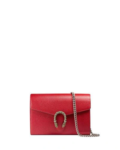 GUCCI DIONYSUS LEATHER MINI CHAIN WALLET, RED