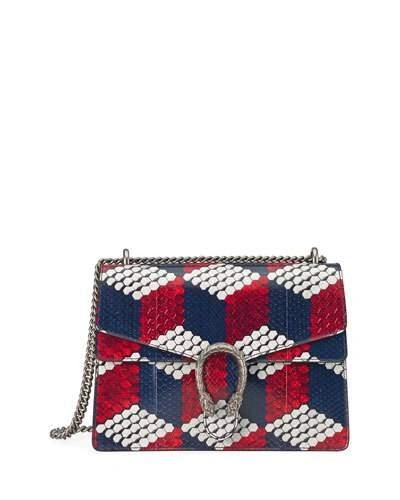 GUCCI DIONYSUS MEDIUM CUBIC-PYTHON SHOULDER BAG, RED/WHITE/BLUE