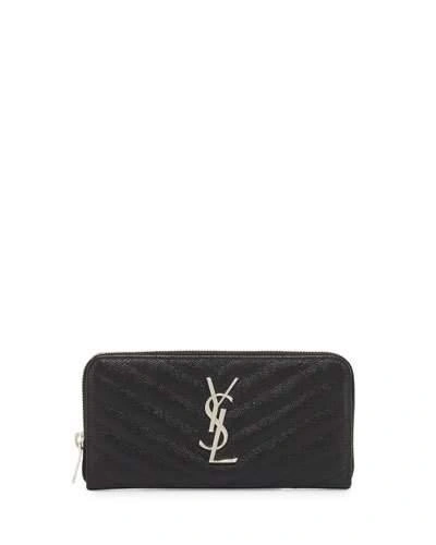 SAINT LAURENT YSL MONOGRAM LARGE ZIP WALLET IN GRAINED LEATHER