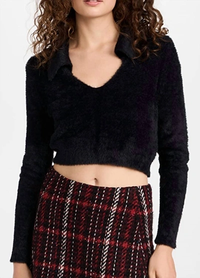 525 AMERICA SHORT EYELASH COLLARED CARDIGAN IN BLACK