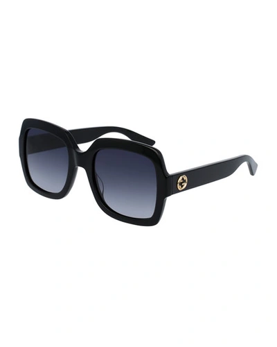 GUCCI CLASSIC OVERSIZED RECTANGULAR SUNGLASSES, BLACK
