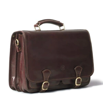 MAXWELL SCOTT BAGS Luxury Italian Leather Men's Large Satchel Bag Jesolo Dark Chocolate Brown