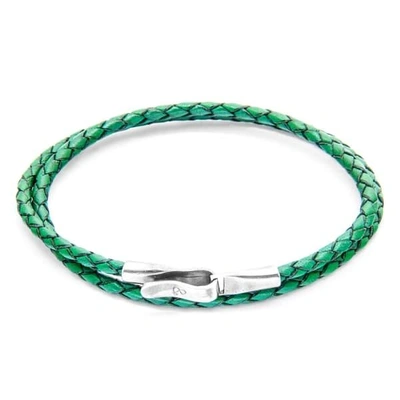 ANCHOR & CREW Fern Green Liverpool Silver & Braided Leather Bracelet