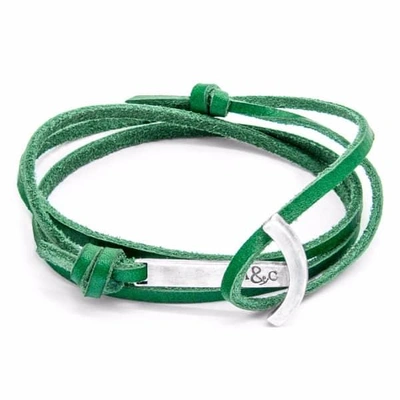 ANCHOR & CREW Fern Green Clipper Silver & Leather Bracelet