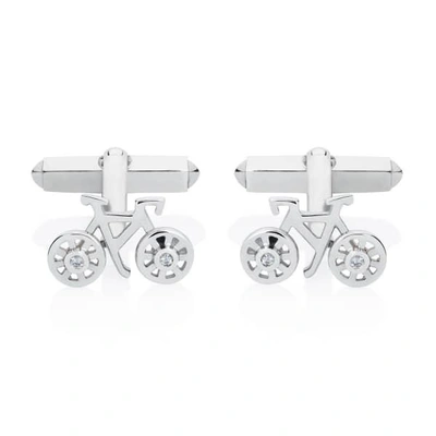 GUCCI MEN'S BIKE CUFFLINKS  WHITE SAPPHIRES & SILVER