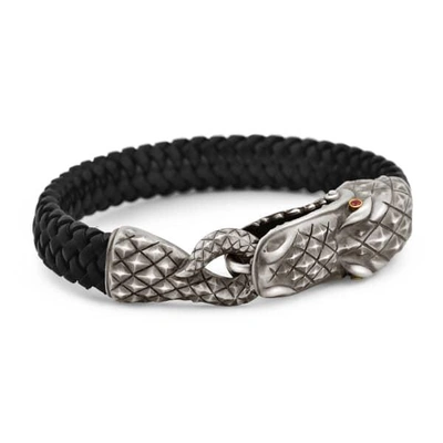 GUCCI MEN'S BLACK / SILVER ALLIGATOR CLASP BRACELET IN SILVER 18KT GOLD AND RUBIES