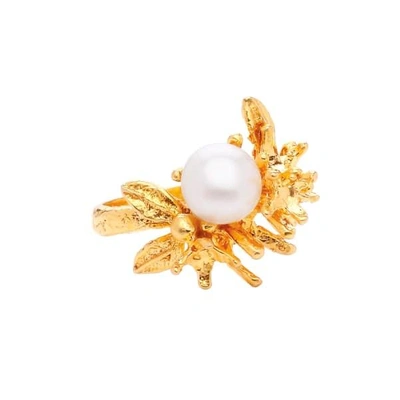 OTTOMAN HANDS Pearl & Flower Gold Cocktail Ring
