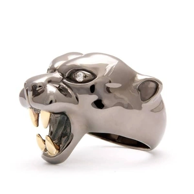 GUCCI WOMEN'S PANTHER RING BLACK RHODIUM