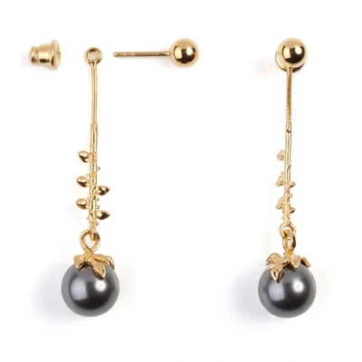 GUCCI WOMEN'S GOLD DROP DARK GREY PEARL EARRINGS
