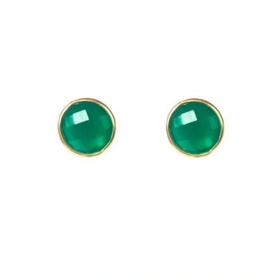 LATELITA LONDON WOMEN'S GOLD / GREEN MEDIUM CIRCLE STUD EARRINGS GREEN ONYX GOLD