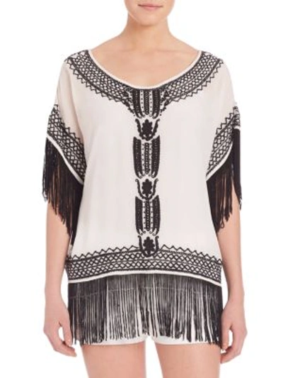 ALICE AND OLIVIA Natalie Embroidered Silk Top
