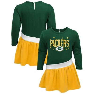 OUTERSTUFF GIRLS PRESCHOOL GREEN/GOLD GREEN BAY PACKERS HEART TO HEART JERSEY TRI-BLEND DRESS