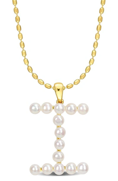 DELMAR DELMAR 3.5-4MM FRESHWATER CULTURED PEARL INITIAL PENDANT NECKLACE