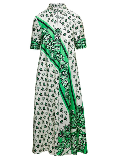 RED VALENTINO BANDANA-PRINT DRESS IN GREEN SILK WOMAN