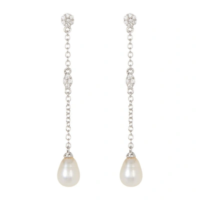 ADORNIA FRESHWATER PEARL AND CRYSTAL DROP EARRINGS SILVER