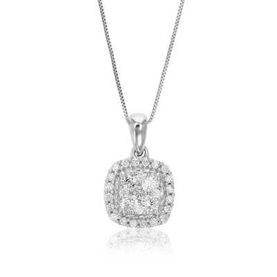 VIR JEWELS 1/4 CTTW LAB GROWN DIAMOND CUSHION CLUSTER PENDANT NECKLACE .925 STERLING SILVER 1/2 INCH WITH 18 IN