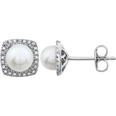 POMPEII3 STERLING SILVER FRESHWATER CULTURED PEARL & .015 CTW DIAMOND EARRINGS