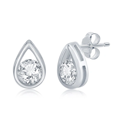 SIMONA STERLING SILVER PEARSHAPED EARRINGS W/ROUND 'APRIL BIRTHSTONE' GEMSTONE STUDS - WHITE TOPAZ