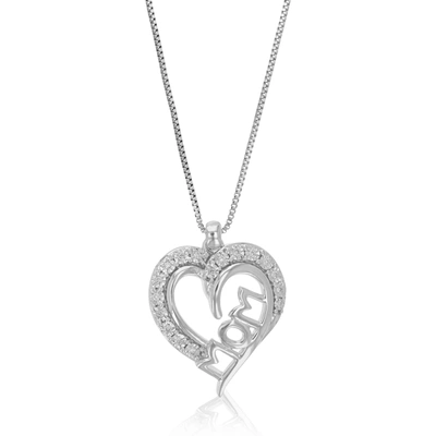 VIR JEWELS 1/10 CTTW LAB GROWN DIAMOND MOM PENDANT NECKLACE .925 STERLING SILVER 3/4 INCH WITH 18 INCH CHAIN