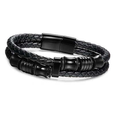 STEPHEN OLIVER BLACK PLATED LEATHER BRACELET