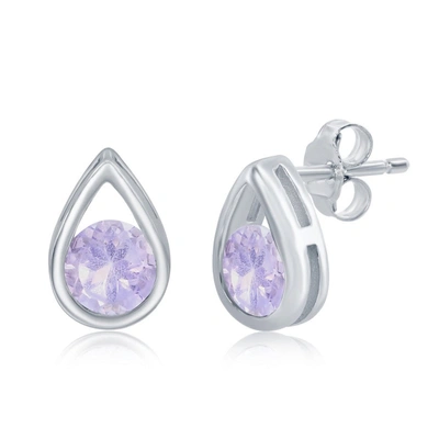 SIMONA STERLING SILVER PEARSHAPED EARRINGS W/ROUND 'OCTOBER BIRTHSTONE' GEMSTONE STUDS - PINK AMETHYST