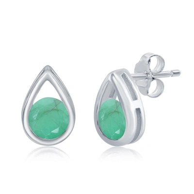 SIMONA STERLING SILVER PEARSHAPED EARRINGS W/ROUND 'MAY BIRTHSTONE' GEMSTONE STUDS - EMERALD