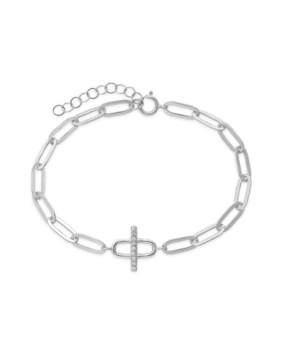 STERLING FOREVER STERLING SILVER PAVE BAR & LINK BRACELET
