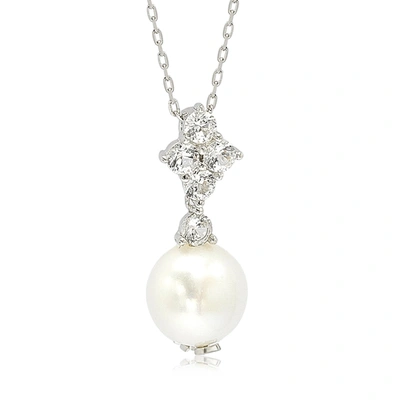 SUZY LEVIAN STERLING SILVER PEARL & WHITE SAPPHIRE CLUSTER PENDANT