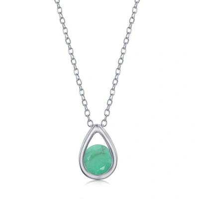 SIMONA STERLING SILVER PEARSHAPED NECKLACE W/ROUND 'MAY BIRTHSTONE' GEM - EMERALD