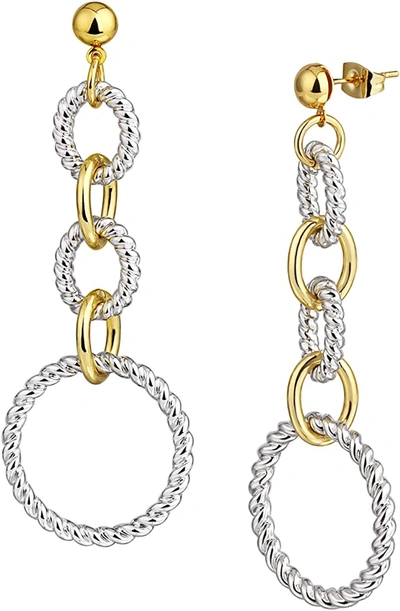 LIV OLIVER 18K GOLD TWO TONE TEXTURED DROP EARRINGS