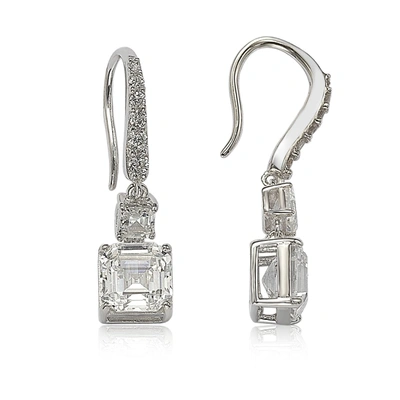 SUZY LEVIAN STERLING SILVER CUBIC ZIRCONIA ASSCHER-CUT PETITE DANGLE EARRINGS