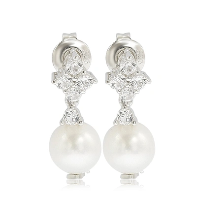 SUZY LEVIAN STERLING SILVER PEARL & WHITE SAPPHIRE CLUSTER EARRINGS