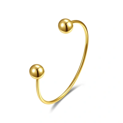 RACHEL GLAUBER RA 14K YELLOW GOLD PLATED BALL CAPPED OPEN CUFF BANGLE BRACELET